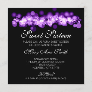 Sweet 16 Birthday Party Purple Bokeh Lights Invitation