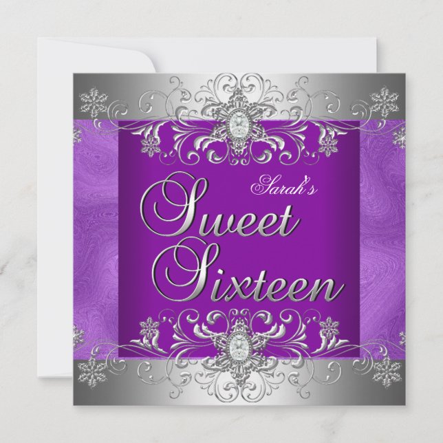 Sweet 16 Birthday Party Purple Silver Diamond Invitation (Front)
