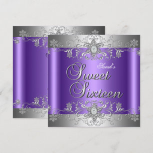 Sweet 16 Birthday Party Purple Silver Diamond Invitation