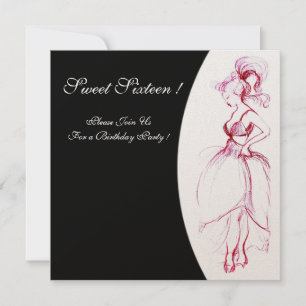 SWEET 16 BIRTHDAY PARTY Red Pink Black White Invitation