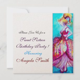 SWEET 16 BIRTHDAY PARTY Red Pink Blue Turquoise Invitation