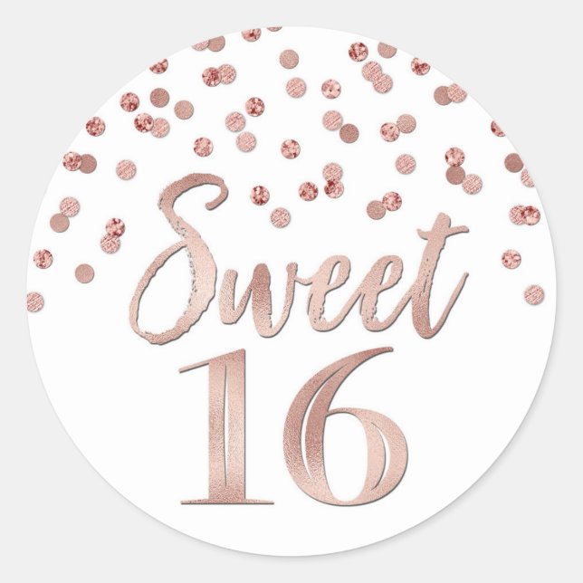 Sweet 16 Birthday Party Rose Gold Confetti Classic Round Sticker (Front)