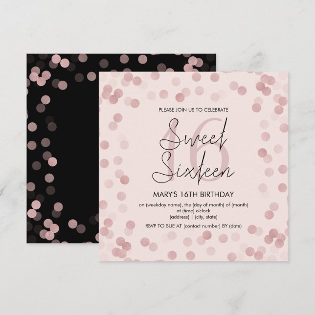 Sweet 16 Birthday Party Rose Gold Glam Glitter Invitation (Front/Back)
