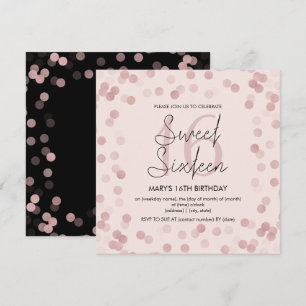 Sweet 16 Birthday Party Rose Gold Glam Glitter Invitation