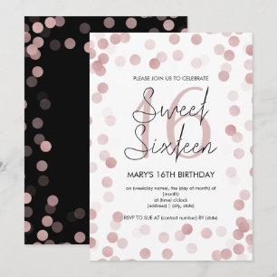 Sweet 16 Birthday Party Rose Gold Glam Glitter Invitation