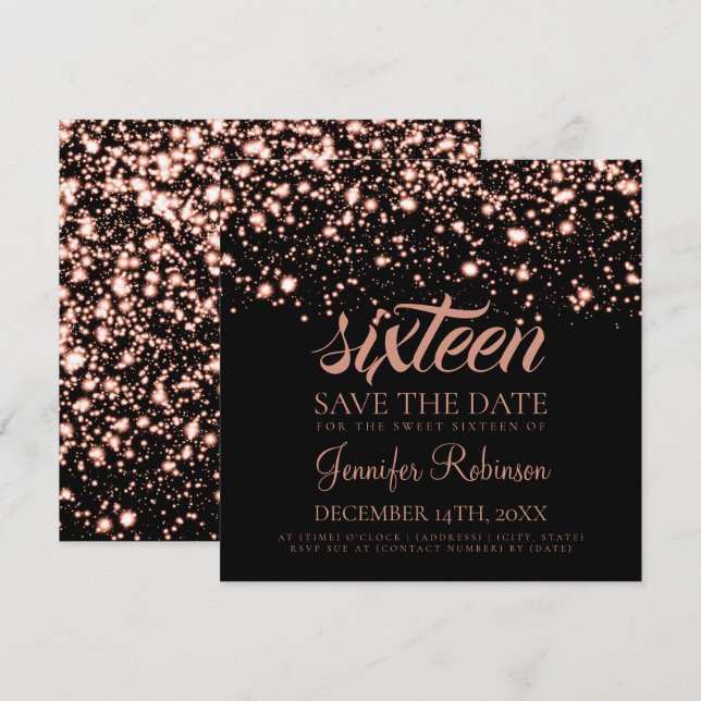Sweet 16 Birthday Party Rose Gold Midnight Glam Invitation (Front/Back)