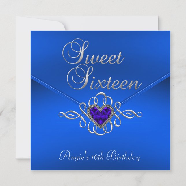 Sweet 16 Birthday Party Royal Blue Gem Velvet Invitation (Front)