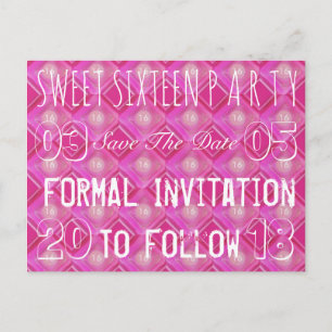 Sweet 16 Birthday Party Save The Date Pink Announcement Postcard