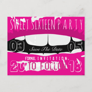 Sweet 16 Birthday Party Save The Date Pink Lips Announcement Postcard