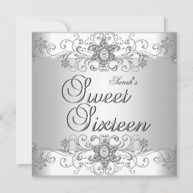 Sweet 16 Birthday Party Silver White Diamond Invitation (Front)