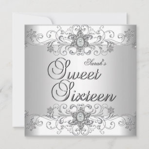 Sweet 16 Birthday Party Silver White Diamond Invitation
