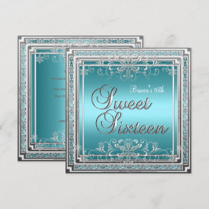 Sweet 16 Birthday Party Teal Blue Silver Teen Girl Invitation