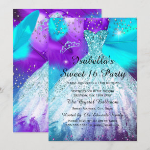 Sweet 16 Birthday Party Teal Purple Balloons Invitation