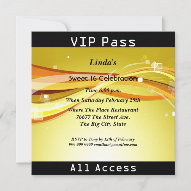 Sweet 16 Birthday Party VIP pass Disco Invitation (Front)