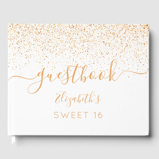 Sweet 16 birthday party white gold confetti guest book (Front)