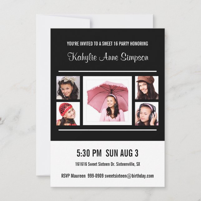 Sweet 16 Birthday Party with Photos Invitation (Front)