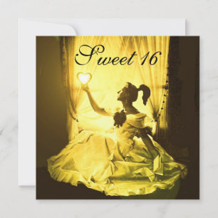 SWEET 16 BIRTHDAY PARTY,YELLOW BLACK WHITE DAMASK INVITATION