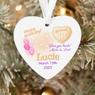 Sweet 16 birthday personalised Girl heart gift Ornament