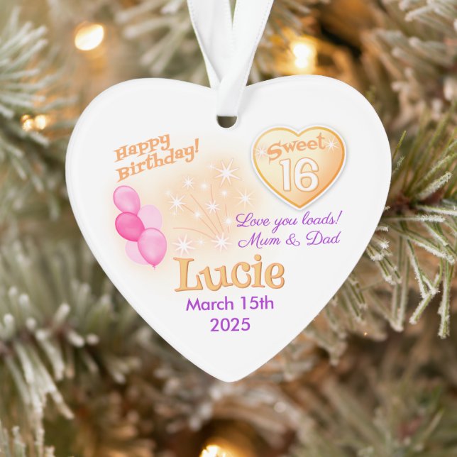 Sweet 16 birthday personalised Girl heart gift Ornament (Tree)