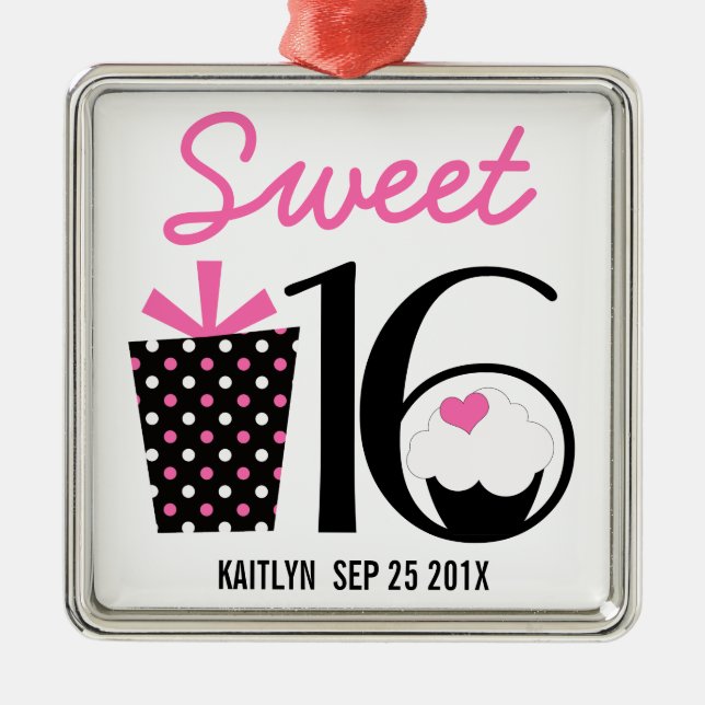 Sweet 16 Birthday personalised Keepsake Metal Tree Decoration (Front)