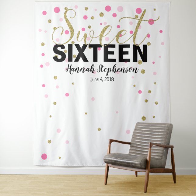 sweet 16 birthday Photo Booth backdrop banner Tapestry (In Situ)