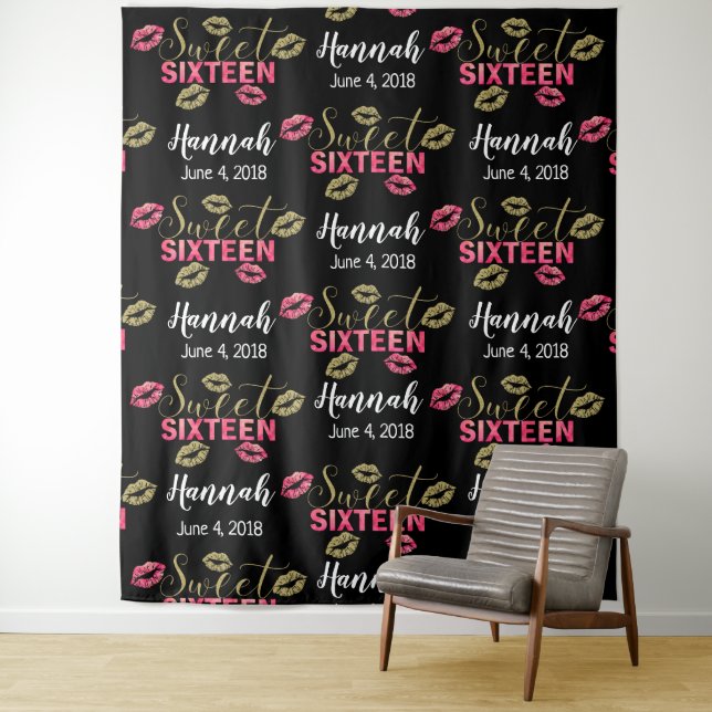 sweet 16 birthday Photo Booth backdrop banner Tapestry (In Situ)