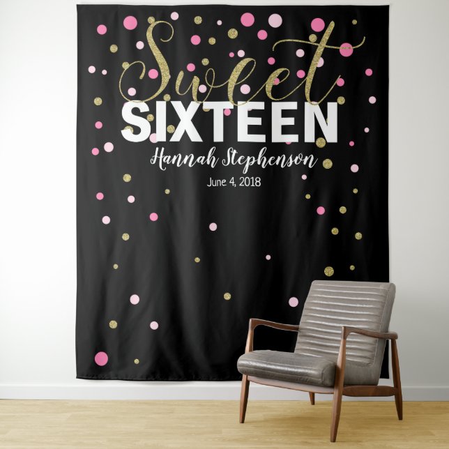 sweet 16 birthday Photo Booth backdrop banner Tapestry (In Situ)