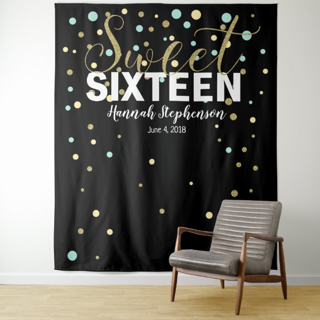 sweet 16 birthday Photo Booth backdrop banner Tapestry (In Situ)