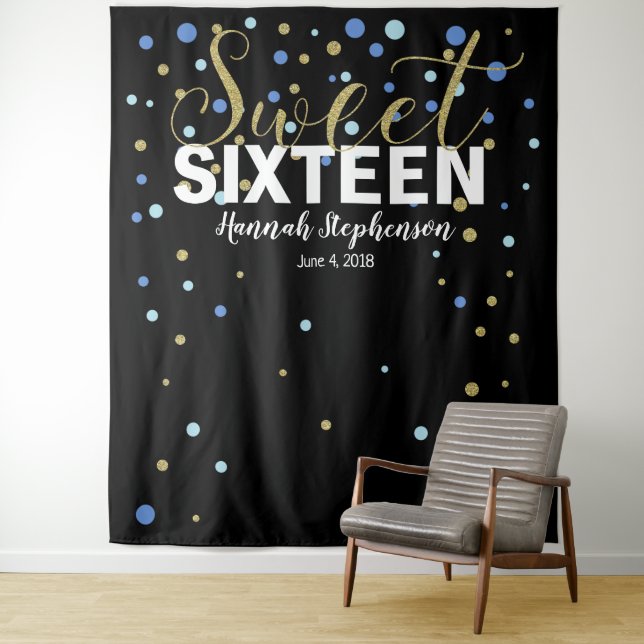 sweet 16 birthday Photo Booth backdrop banner Tapestry (In Situ)