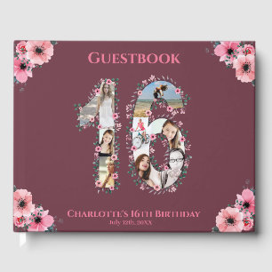 Sweet 16 Birthday Photo Collage Flower Girl Pink Guest Book