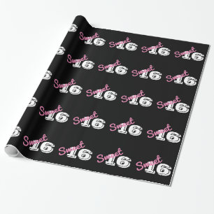Sweet 16 Birthday Pink Black White Wrapping Paper