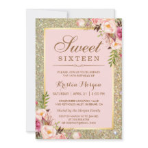 Sweet 16 Birthday | Pink Floral Gold Glitters