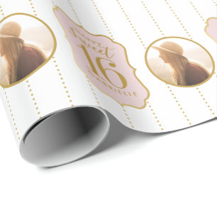 Sweet 16 Birthday Pink Gold Personalised Photo Wrapping Paper