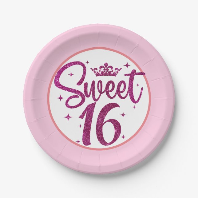 Sweet 16 Birthday Pink Paper Plates (Front)