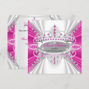 Sweet 16 Birthday Princess Hot Pink Diamonds Tiara Invitation
