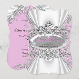 Sweet 16 Birthday Princess Pink Diamonds Tiara 3 Invitation
