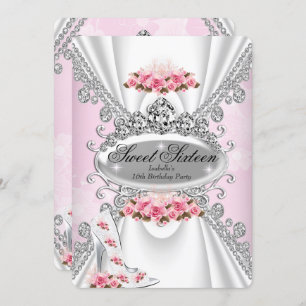Sweet 16 Birthday Princess Pink Tiara Rose Heels 2 Invitation