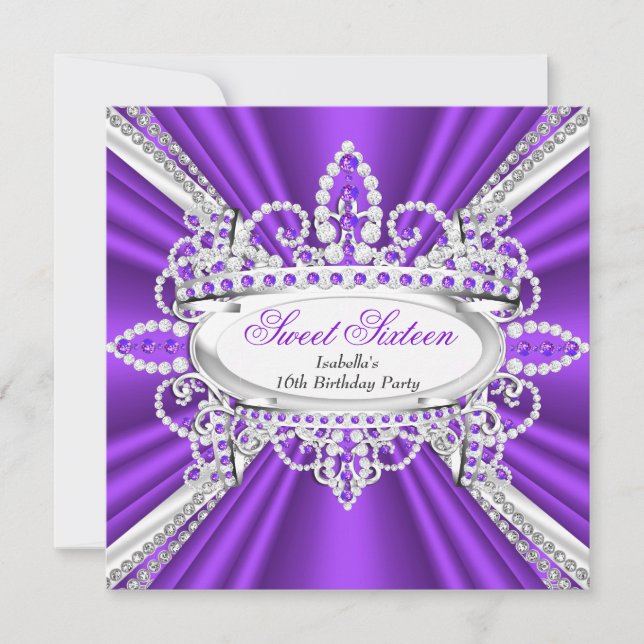 Sweet 16 Birthday Princess Purple Diamonds Tiara 2 Invitation (Front)