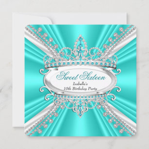 Sweet 16 Birthday Princess Teal Diamonds Tiara 2 Invitation
