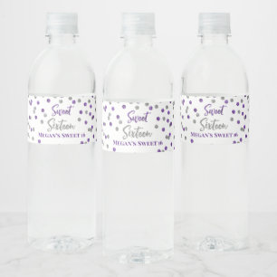 Sweet 16 Birthday Purple Silver Confetti Water Bottle Label