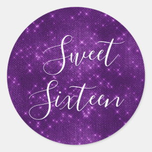 Sweet 16 Birthday Purple Sparkle and Shimmer Classic Round Sticker