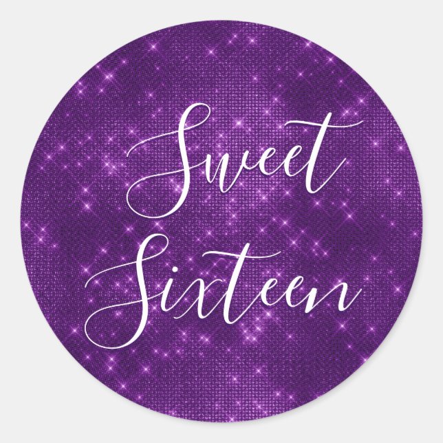 Sweet 16 Birthday Purple Sparkle and Shimmer Classic Round Sticker (Front)
