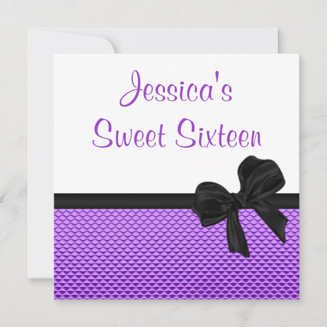 Sweet 16 Birthday Purple White Black Bow Invitation (Front)