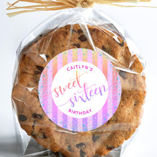 Sweet 16 birthday rainbow ombre glitter script classic round sticker