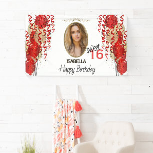 Sweet 16 Birthday - Red Balloons Banner