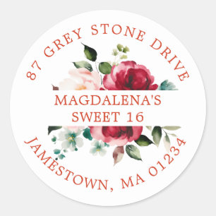Sweet 16 Birthday Rose Floral Return Address Label