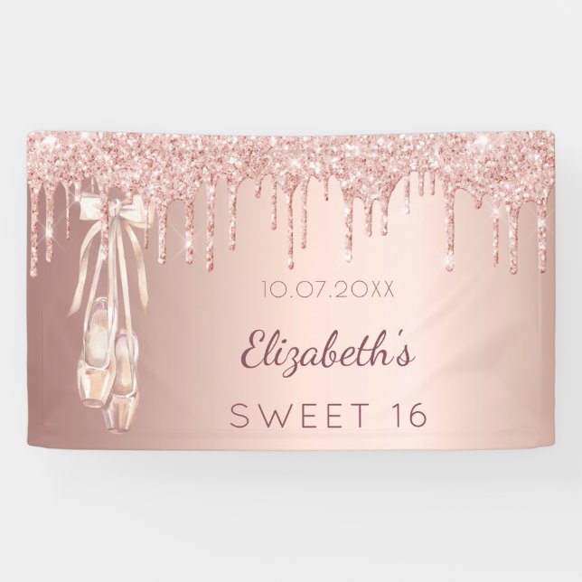 Sweet 16 birthday rose gold ballerina welcome  banner (Horizontal)