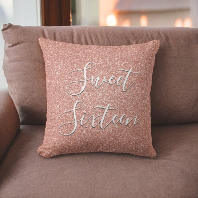Sweet 16 Birthday Rose Gold Blush Pink Glitter Cushion (Creator Uploaded)