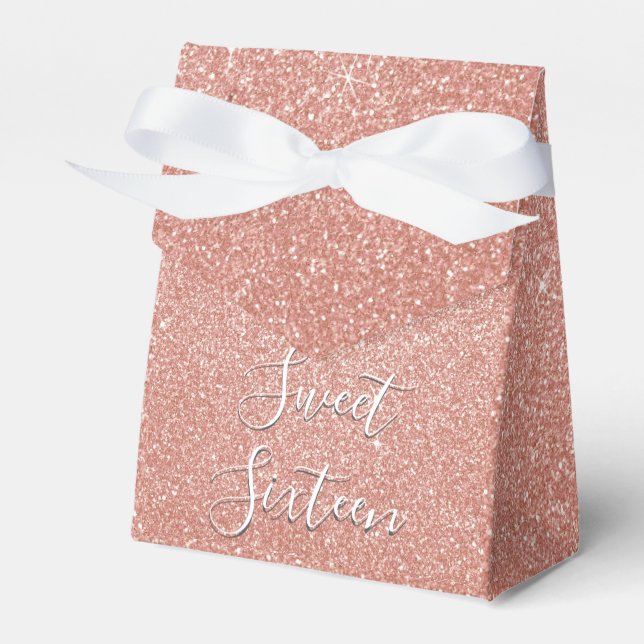 Sweet 16 Birthday Rose Gold Blush Pink Glitter Favour Box (Front Side)