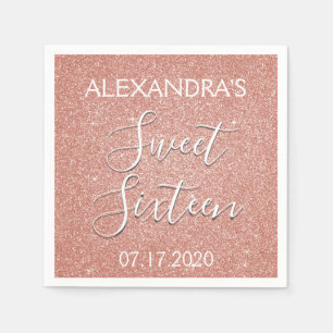 Sweet 16 Birthday Rose Gold Blush Pink Glitter Napkin